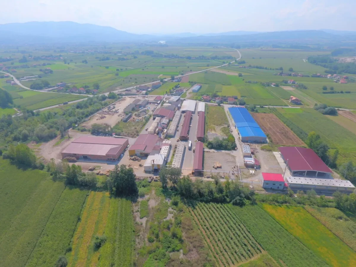 Aerial view of the Wood World Trading mill